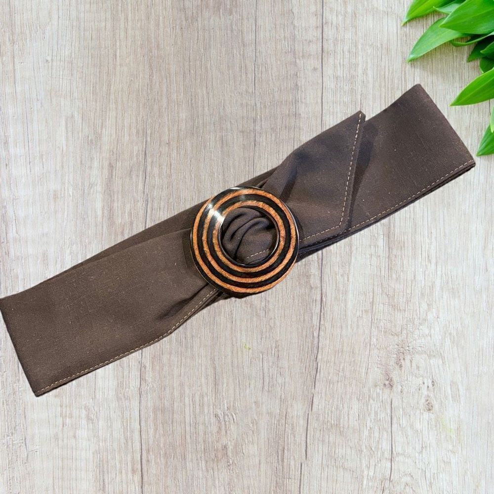 Vintage Canvas Slide Belt Wood Circle Buckle